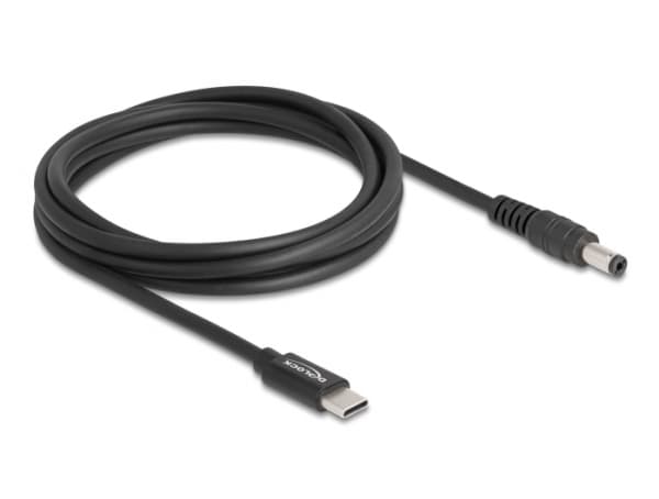 Delock - Strømkabel - 24 pin USB-C (hann) til 5,5 x 2,1 mm DC-jakk (hann) - 20 V - 3 A - 1.5 m - svart