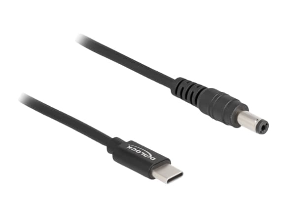 Delock - Strømkabel - 24 pin USB-C (hann) til 5,5 x 2,1 mm DC-jakk (hann) - 20 V - 3 A - 1.5 m - svart