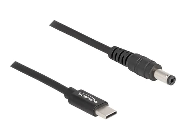 Delock - Strømkabel - 24 pin USB-C (hann) til 5,5 x 2,1 mm DC-jakk (hann) - 20 V - 3 A - 1.5 m - svart