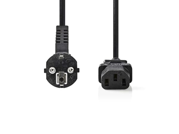 Nedis - Strømkabel - power CEE 7/7 (hann) vinklet til power IEC 60320 C13 - 10 A - 2 m - rund - svart