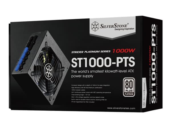 SilverStone Strider Platinum series ST1000-PTS - Strømforsyning (intern) - ATX12V 2.4/ EPS12V - 80 PLUS Platinum - AC 90-264 V - 1000 watt - aktiv PF
