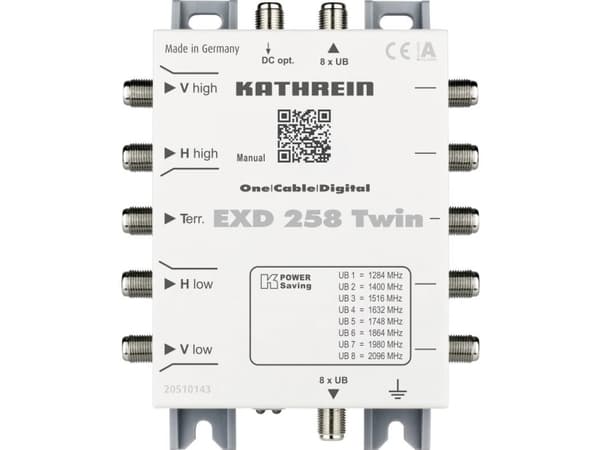 Kathrein EXD 258 Twin, 5 innganger, 5 utganger, 3 dB, 1,5 dB, 30 dB, IP30