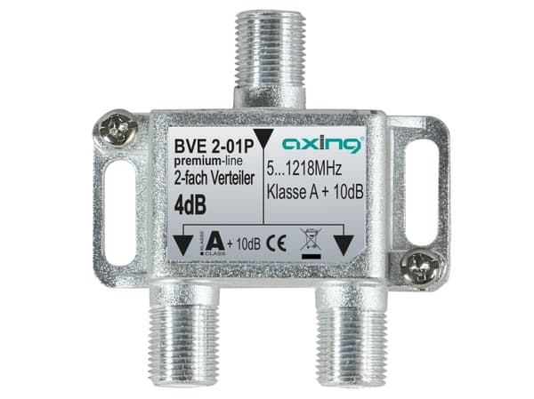 Axing BVE 2-01P, Kabelkniv, 5 - 1218 MHz, Rostfritt stål, Honkoppling/Honkoppling, A+, 10 dB