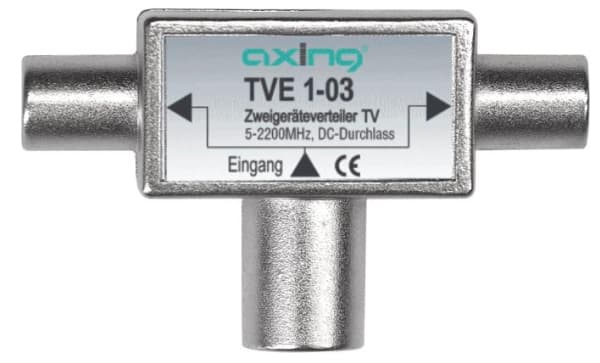 Axing TVE 1-03, Sølv, 1 × IEC(f), 2 × IEC(m), 55 mm, 34 mm, 18 mm