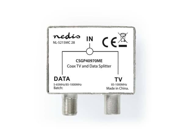 Nedis CSGP40970ME, Kabelspillter, 75 O, Metallisk, Sølv, Metall, 1 stykker, IEC, F