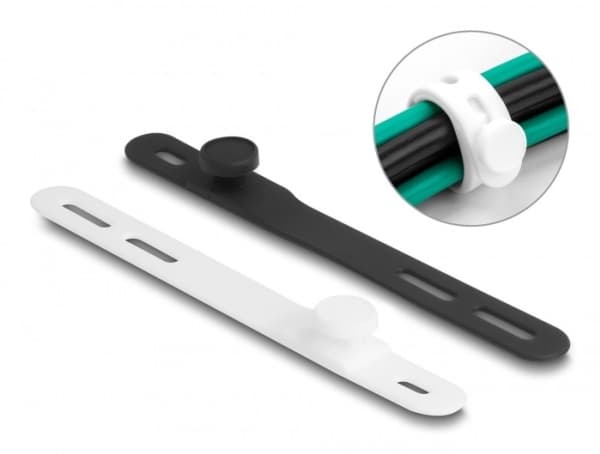 Delock - Kabelfestebånd - flexible reusable - 11.8 cm - svart, hvit (en pakke 10)