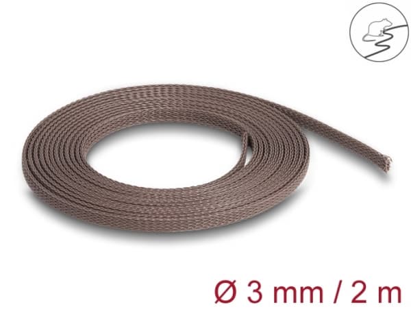 Delock - Kabelhanteringsfodral - 3 mm, braided, rodent resistant, stretchable - 2 m - brun