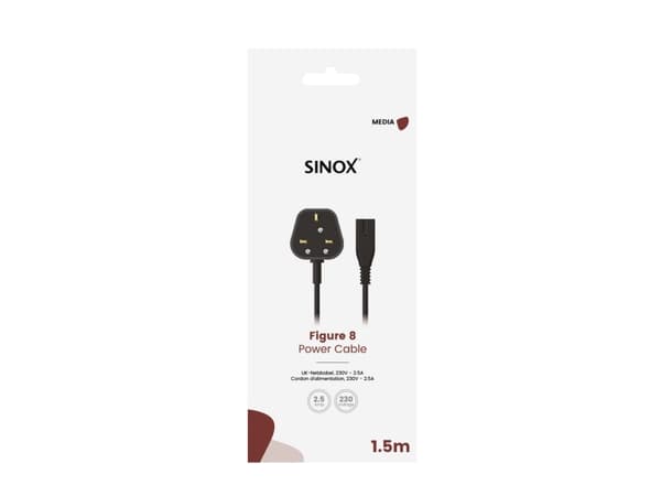Sinox 8-tals strømkabel med UK stik. 1,5m. Lajittelu