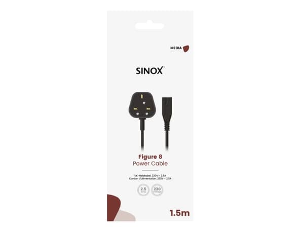 Sinox 8-tals strømkabel med UK stik. 1,5m. Lajittelu