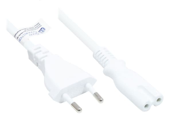 Alcasa P0370-W018, 1,8 m, Strömkontakt typ C, C7 coupler, H03VVH2-F, 250 V, 2.5 A