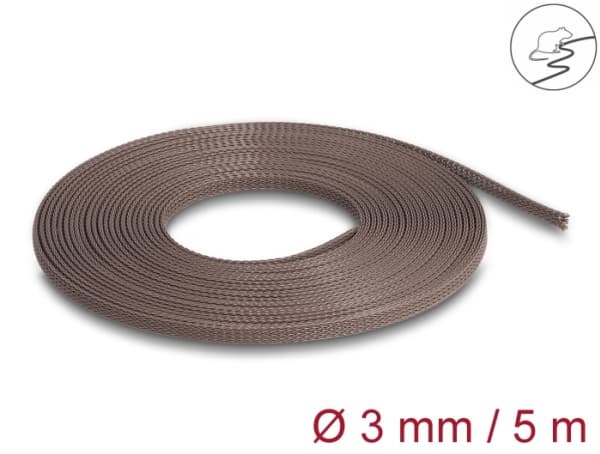 Delock - Kabelhanteringsfodral - 3 mm, braided, rodent resistant, stretchable - 3 m - brun
