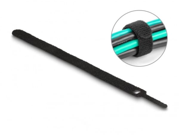 DeLOCK 19011, Koukullinen ja lenkillinen nippuside, Musta, 200 mm, 12 mm, 10 kpl