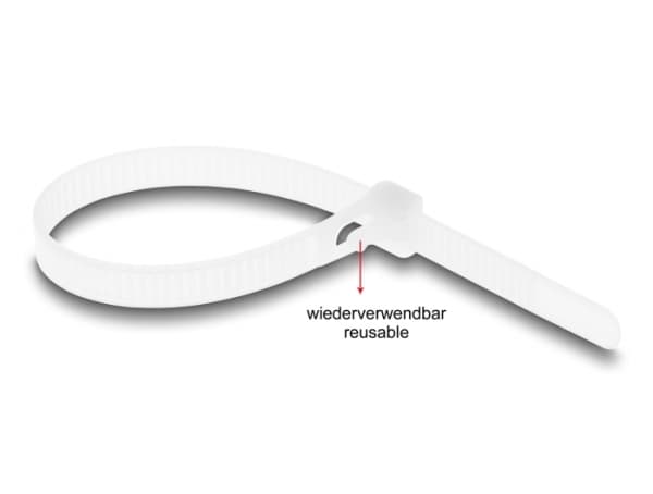 Delock - Kabelfestebånd - reusable - 20 cm - hvit (en pakke 100)