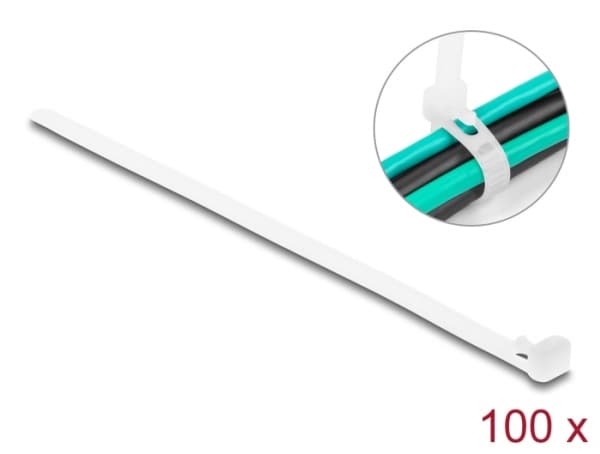 Delock - Kabelfestebånd - reusable - 20 cm - hvit (en pakke 100)
