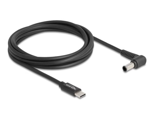 Delock - Strömkabel - 24 pin USB-C (hane) till DC-jack 6,0 x 4,3 mm (hane) vinklad - 20 V - 3 A - 1.5 m - svart