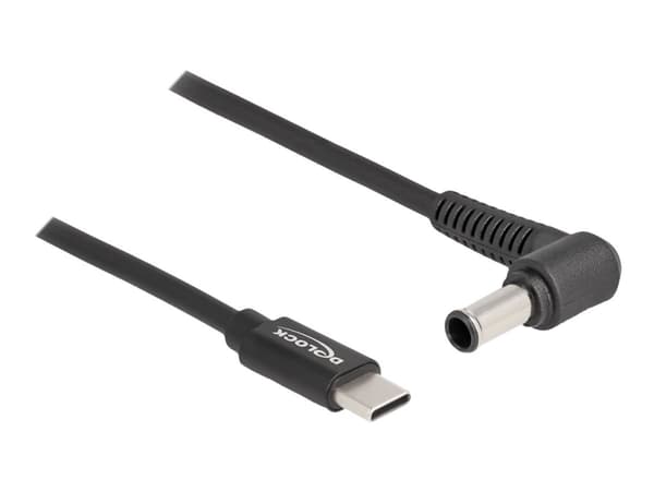 Delock - Strømkabel - 24 pin USB-C (hann) til 6,0 x 4,3 mm DC-jakk (hann) vinklet - 20 V - 3 A - 1.5 m - svart