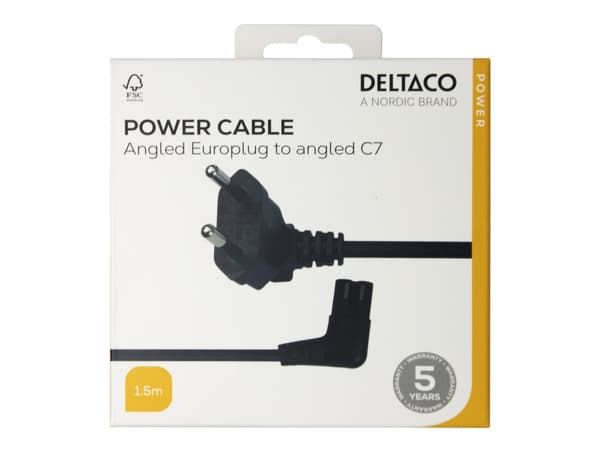 DELTACO - Strømkabel - Europlug til power IEC 60320 C7 vinklet - 1.5 m - svart