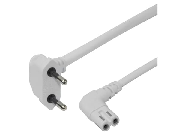 DELTACO - Strømkabel - Europlug vinklet til power IEC 60320 C7 vinklet - 3 m - hvit