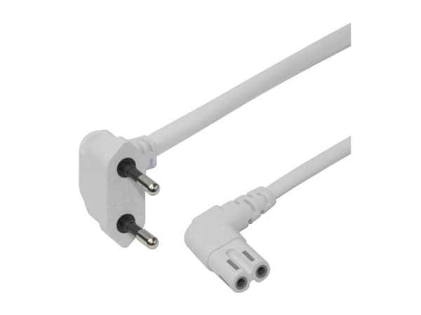 DELTACO - Strømkabel - Europlug vinklet til power IEC 60320 C7 vinklet - 3 m - hvit