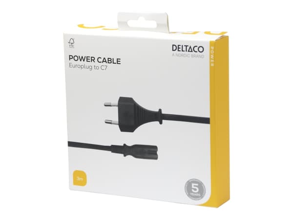 DELTACO - Strømkabel - Europlug til power IEC 60320 C7 - 3 m - svart