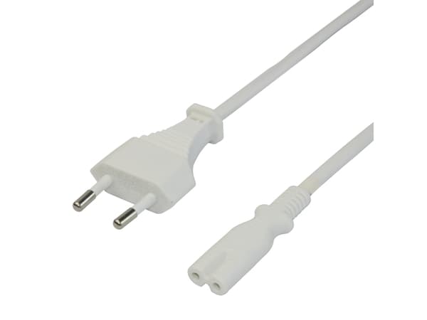 DELTACO - Strømkabel - Europlug til power IEC 60320 C7 - 3 m - hvit