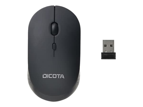 DICOTA Silent - V2 - mus - høyre- og venstrehåndet - optisk - 3 knapper - trådløs - 2.4 GHz - USB trådløs mottaker - svart