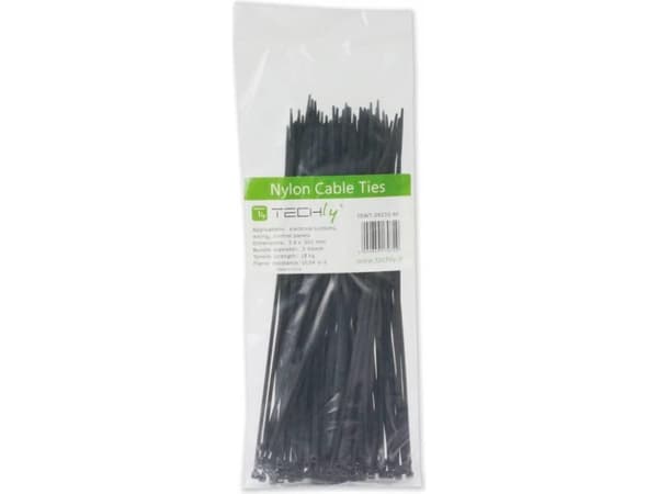 Techly 200 x 2.5mm, Nailon, Musta, 3 - 50 mm, CE, UL, RoHS, Reach, ISO 9001, 200 mm, 2,5 mm