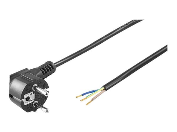 goobay - Strømkabel - power CEE 7/7 (P) til uisolert tråd - AC 250 V - 10 A - 5 m - svart