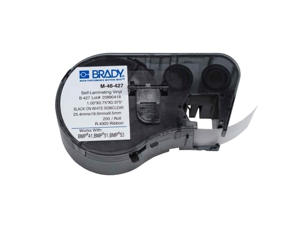Brady M-48-427, Vitt på transparant, Svart, Polyolefin, BMP41, BMP51, BMP53