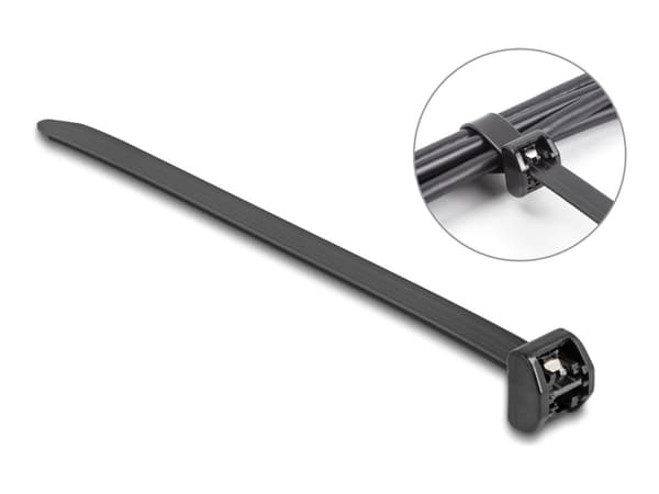 Delock - Kabelfestebånd - with metal tab - 40.6 cm - svart (en pakke 10)
