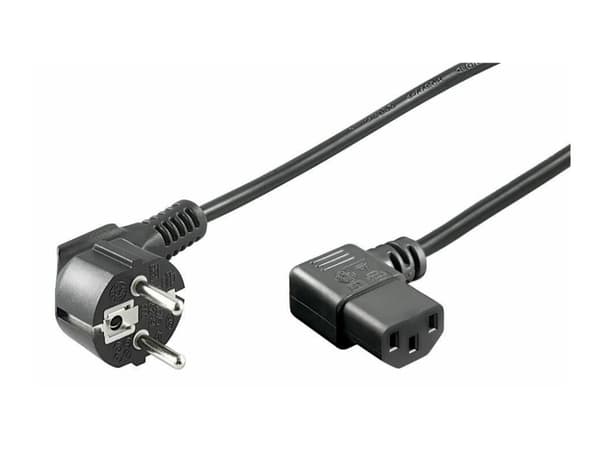 MicroConnect - Strømkabel - power CEE 7/7 (hann) vinklet til IEC C13 (hunn) rettvinklet - 1 m - svart
