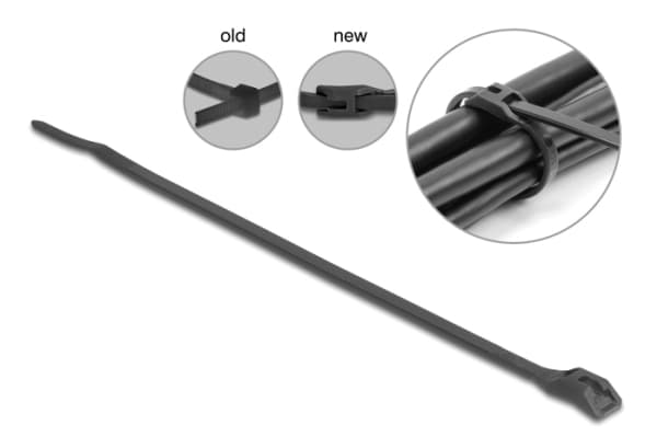 Delock - Kabelfestebånd - with flat head, W 7.6 mm - 37 cm - svart (en pakke 100)