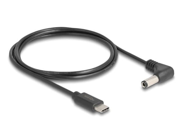 Delock - Strømkabel - USB-C (kun strøm) (hann) til 5,5 x 2,1 mm DC-jakk (hann) vinklet - 5 V - 1 A - 1.5 m - svart