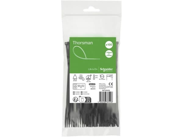 Schneider Electric IMT46406, Buntband stege, Svart, 150 mm, 3,6 mm, 100 styck