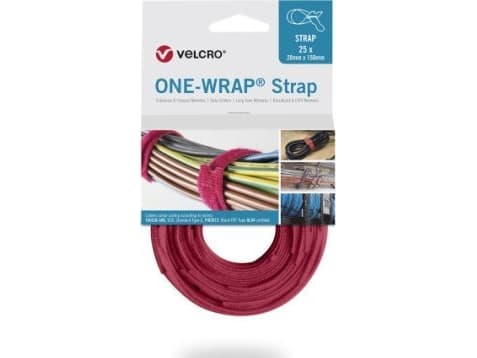 Velcro ONE-WRAP, Frigjørbart buntebånd, Polypropylen (PP), Velcro mappe, Rød, 300 mm, 25 mm, 25 stykker