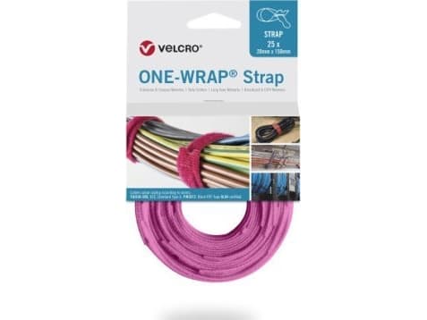 Velcro ONE-WRAP, Frigjørbart buntebånd, Polypropylen (PP), Velcro mappe, Rosa, 300 mm, 25 mm, 25 stykker