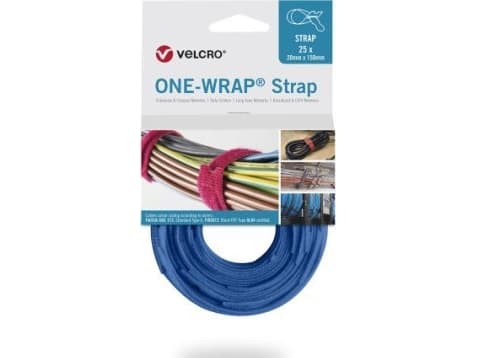 Velcro ONE-WRAP, Avattava johdinside, Polypropeeni (PP), Velcro, Sininen, 300 mm, 25 mm, 25 kpl