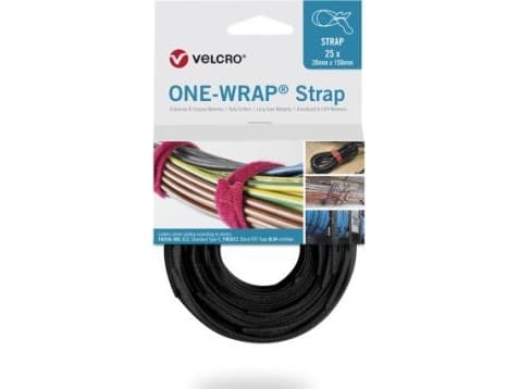 Velcro ONE-WRAP, Frigjørbart buntebånd, Polypropylen (PP), Velcro mappe, Sort, 300 mm, 25 mm, 25 stykker