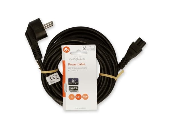 Nedis CEGL10100BK50, 5 m, CEE7/7, C5-liitin, 250 V