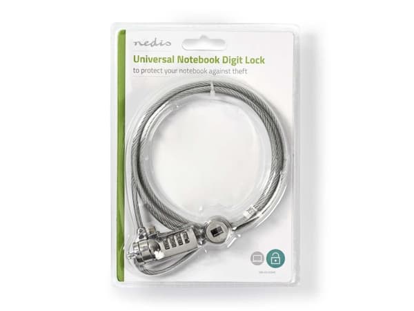 Nedis Notebook Lock - Säkerhetskabel - silver - 1.8 m