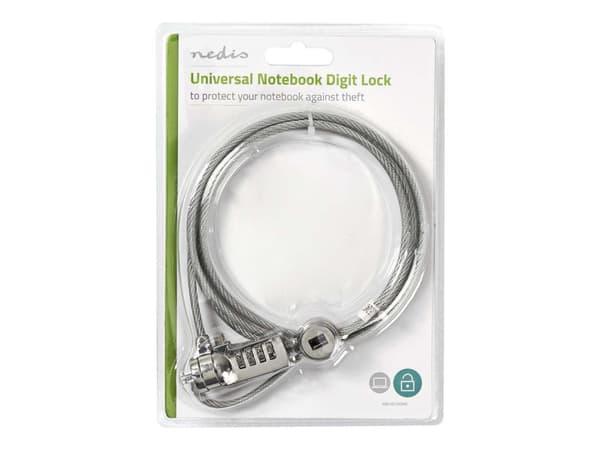 Nedis Notebook Lock - Säkerhetskabel - silver - 1.8 m