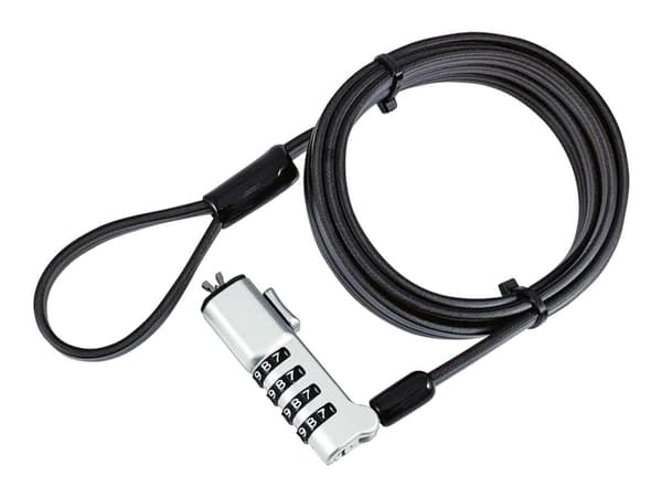 eSTUFF - Sikkerhetskabellås - slim combination, wedge slot - svart, sølv - 1.8 m