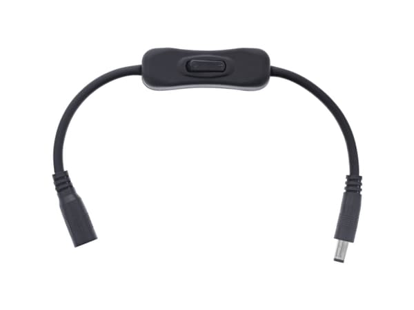 InLine DC cable with Switch, DC male/female 5,5x2,5mm, AWG 18, black, 0.20m, 0.2 m, 5.5 x 2.5 mm, 5.5 x 2.5 mm, 12 V, 11.6 A