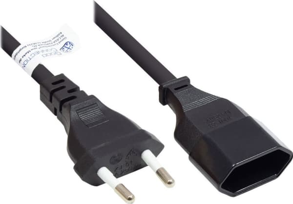 Euro-forlengelse Euro-plugg type C (rett) til Euro-kontakt (rett), svart, 0,75 mm², 0,2 m, Good Connections® (P0300-S002)