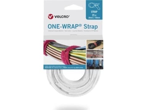 Velcro ONE-WRAP, Frigjørbart buntebånd, Polypropylen (PP), Velcro mappe, Hvit, 200 mm, 13 mm, 25 stykker