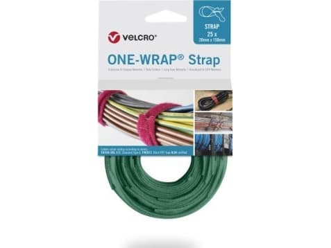 Velcro ONE-WRAP, Avattava johdinside, Polypropeeni (PP), Velcro, Vihreä, 150 mm, 20 mm, 25 kpl