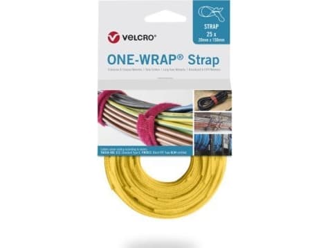 Velcro ONE-WRAP, Frigjørbart buntebånd, Polypropylen (PP), Velcro mappe, Gult, 13 mm, 200 mm, 25 stykker