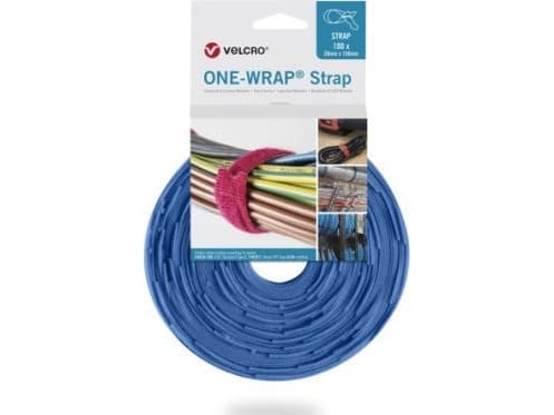 Velcro ONE-WRAP, Frigjørbart buntebånd, Polypropylen (PP), Velcro mappe, Blå, 200 mm, 20 mm, 100 stykker