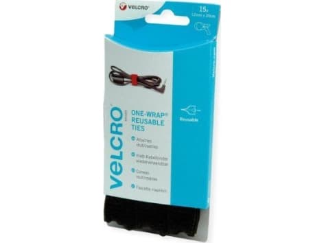 Velcro VEL-EC60466, Borrelås-kabelbånd, Velcro mappe, Sort, 200 mm, 12 mm, 15 stykker