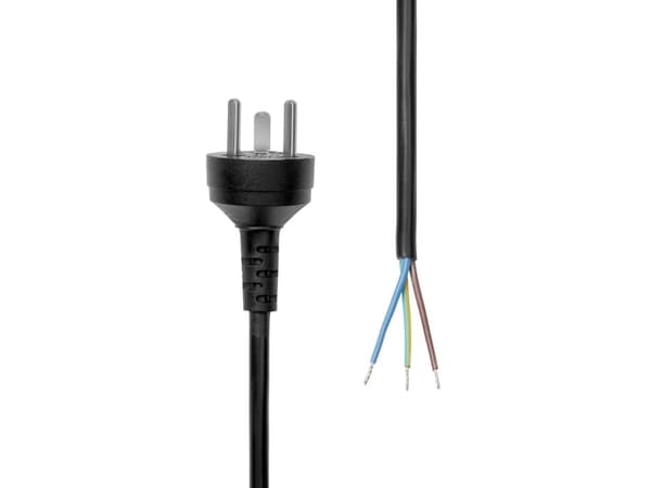 MicroConnect - Strømkabel - type K (hann) til uisolert tråd - 250 V - 13 A - 3 m - svart - Danmark